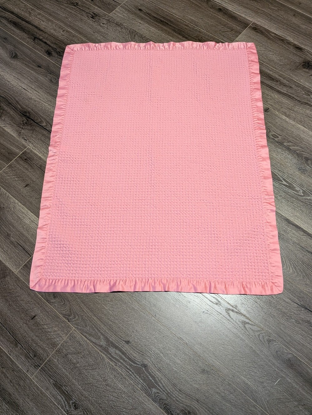 Cloud Island. Pink Baby Blanket with waffle Weave And Satin  Trim. 38x 28 Inches